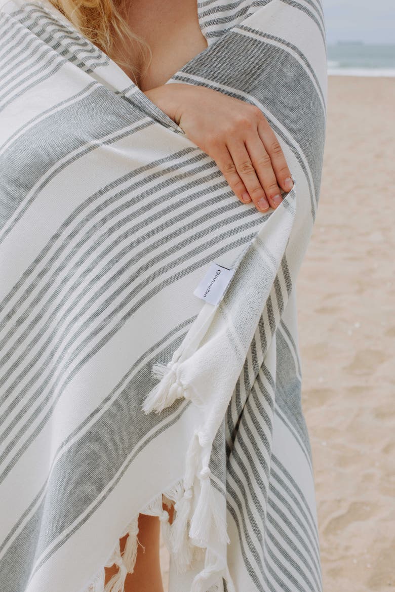 Sauna Stripe Organic Terry Cloth Lined Turkish Towel, Alternate, color, Dark Grey