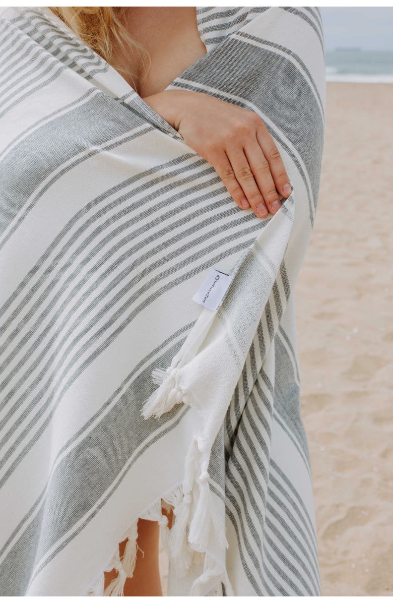 InfuseZen Sauna Stripe Organic Terry Cloth Lined Turkish Towel, Alternate, color, Dark Grey