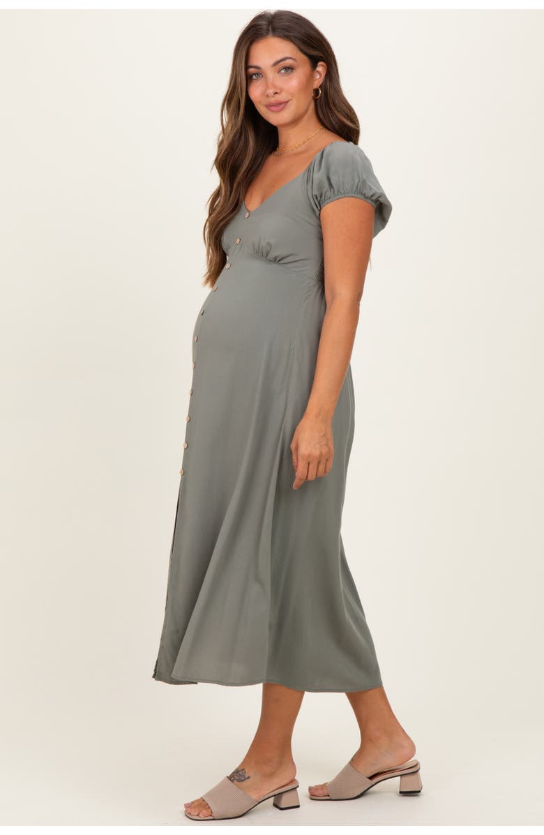 PinkBlush Button Accent Front Slit Midi Dress, Alternate, color, Olive Green