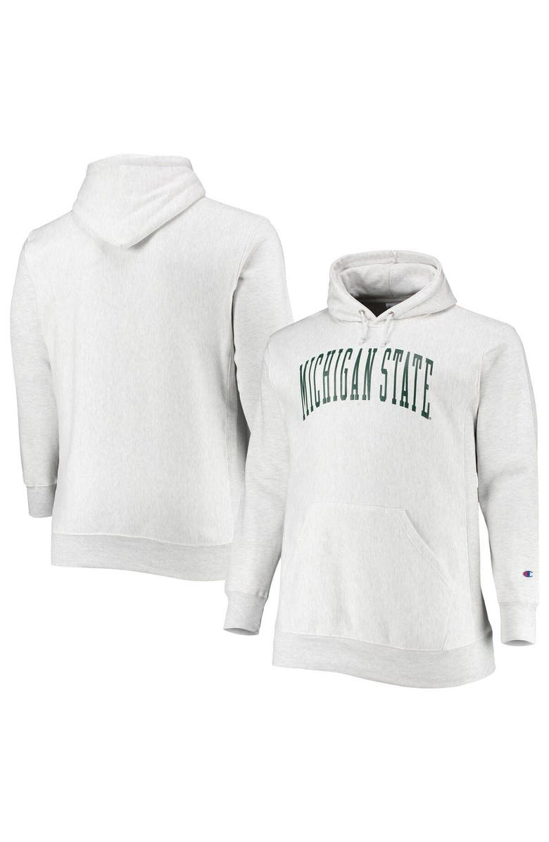Champion Men's Champion Heathered Gray Michigan State Spartans Big & Tall Reverse Weave Fleece Pullover Hoodie Sweatshirt, Main, color, Heather Gray