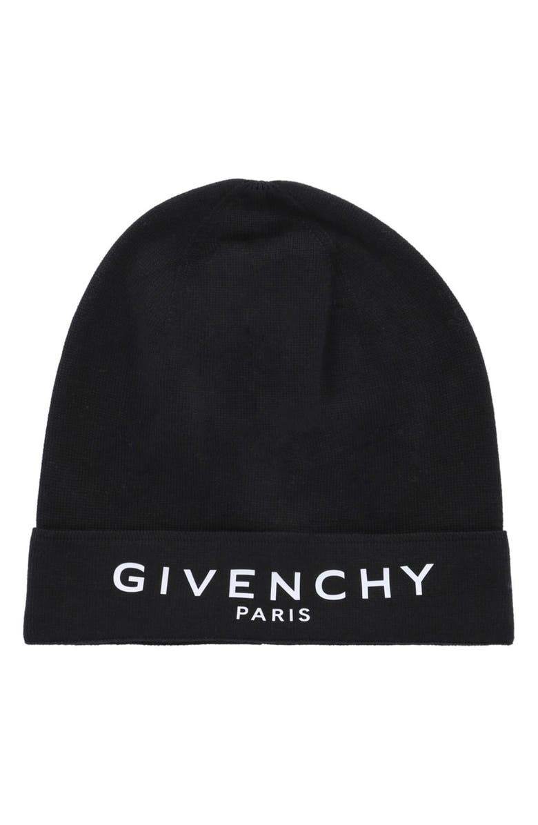 Givenchy Logo Cotton & Cashmere Beanie, Main, color, Black White Logo
