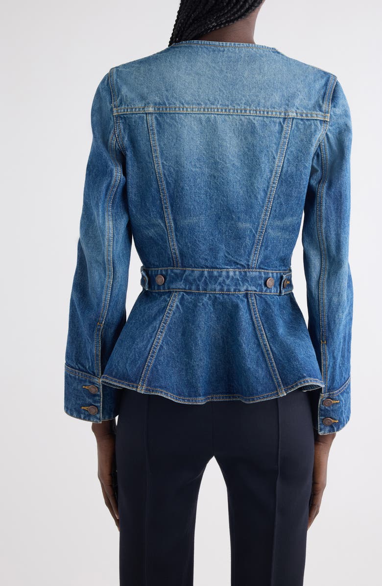 Chloé Denim Peplum Jacket, Alternate, color, 4A1 Faded Indigo