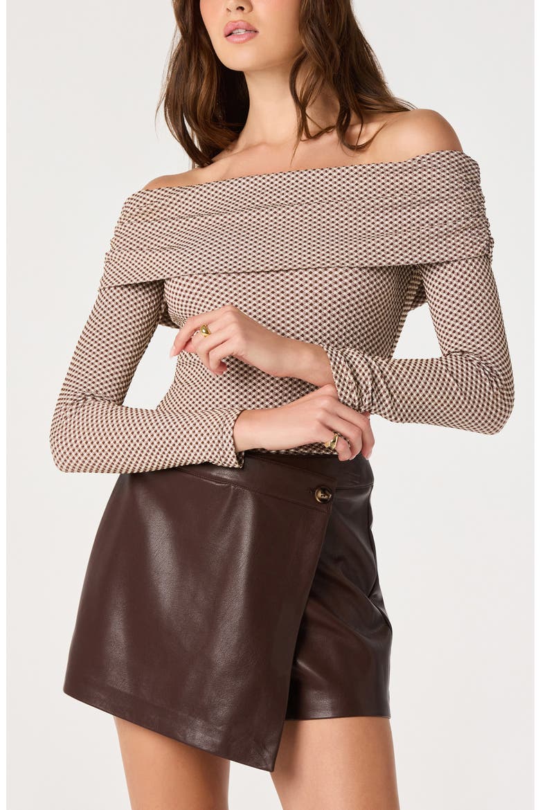 Oaklee Faux Leather Skort, Alternate, color, BROWN