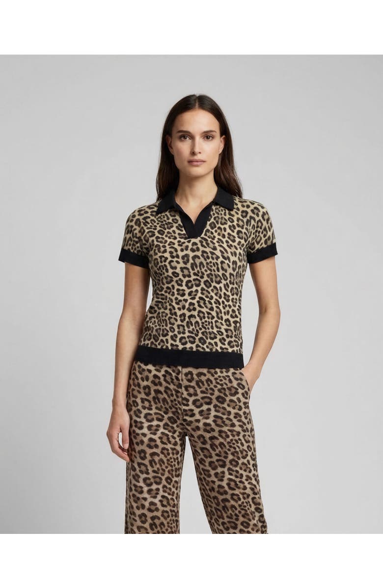 Lords of Harlech Leopard Womens Merino Silk Cashmere Polo, Alternate, color, Leopard Brown