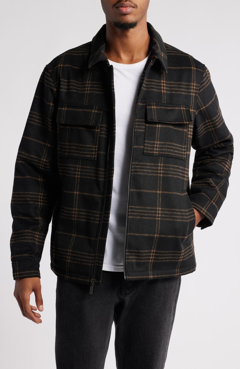 Open Edit Plaid Flannel Zip-Up Shirt Jacket, Main, color, 