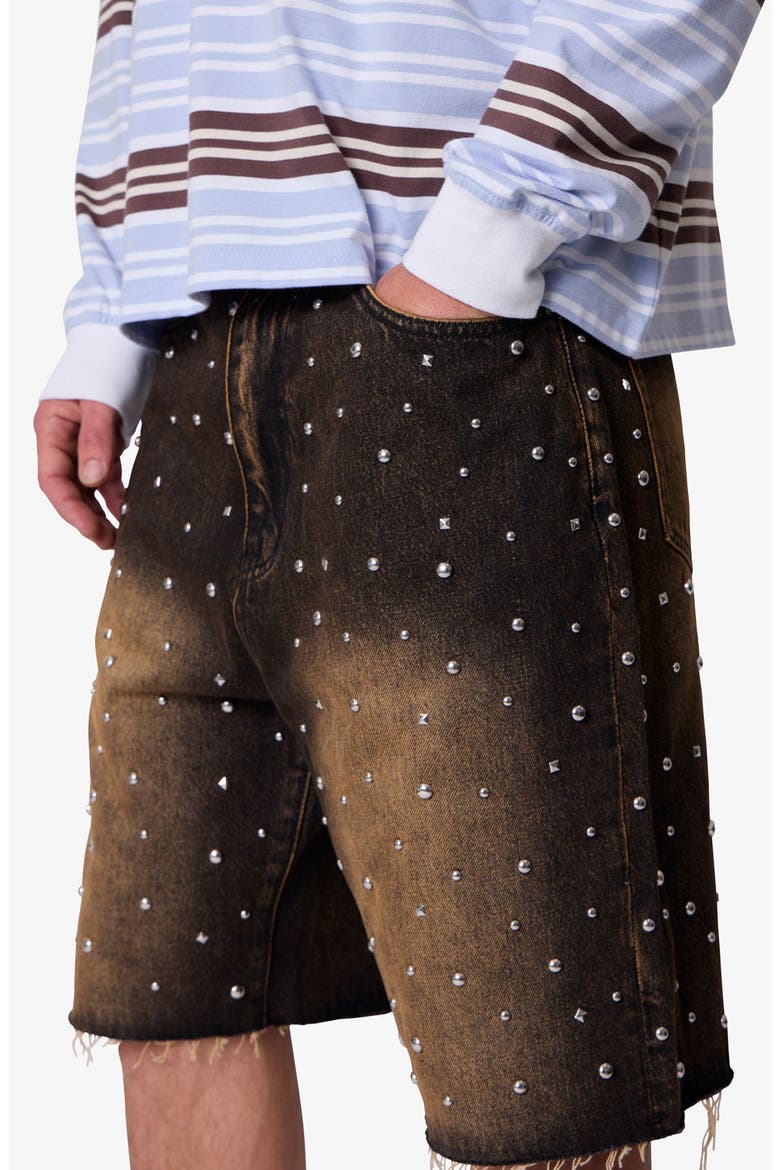 Baggy Studded Denim Shorts, Alternate, color, BLACK