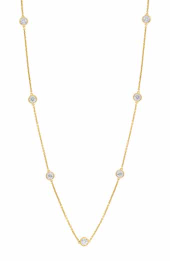 14k Gold Plated Lab Grown Diamond Station Necklace