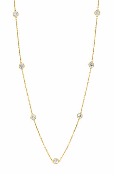 14k Gold Plated Lab Grown Diamond Station Necklace