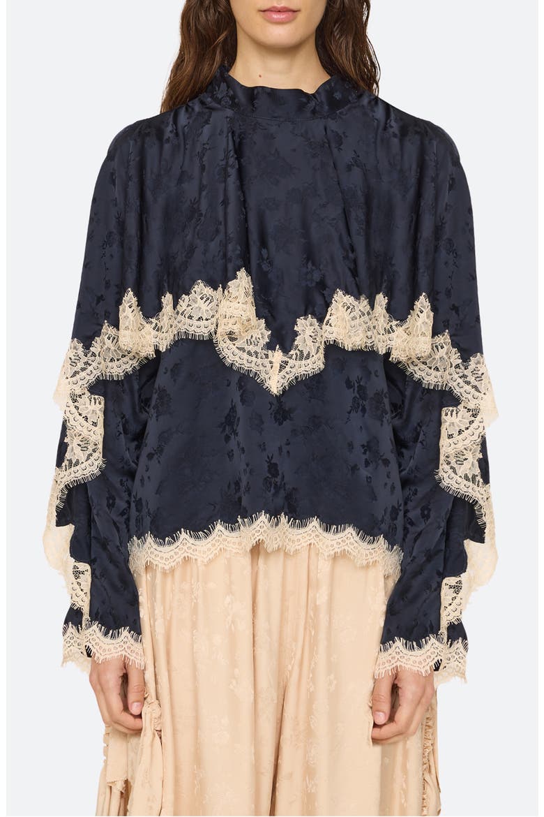 Shay Floral Jacquard Lace Top, Main, color, NAVY