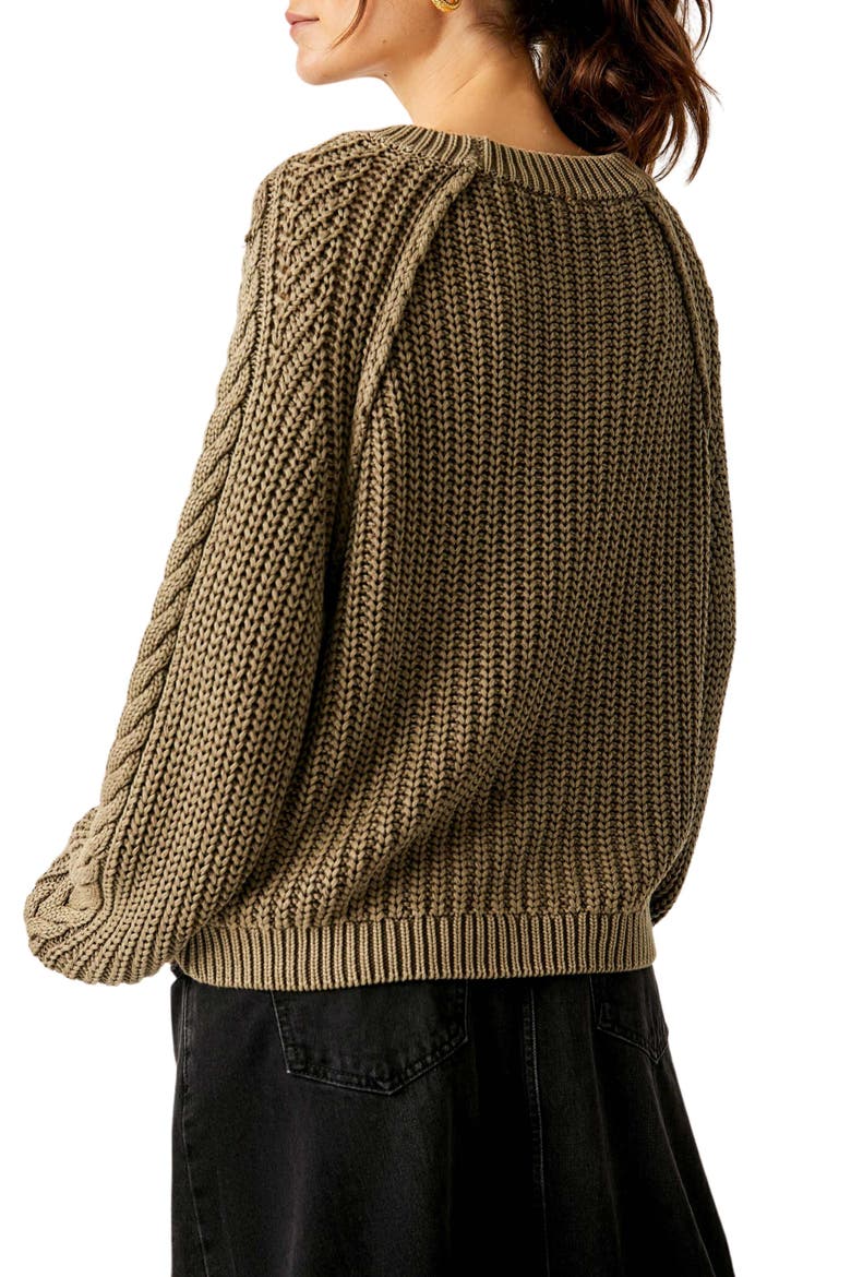 Frankie Cable Cotton Sweater, Alternate, color, LIGHT SAND