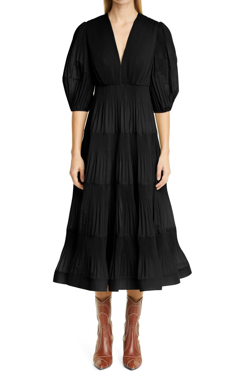 Zimmermann Pleated Balloon Sleeve Tiered Dress, Main, color, 