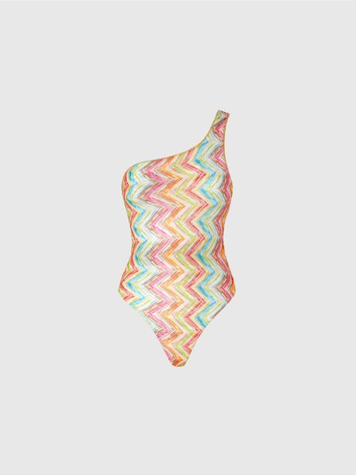 Missoni One-shoulder One-piece Swimsuit In Printed Tulle In Multi