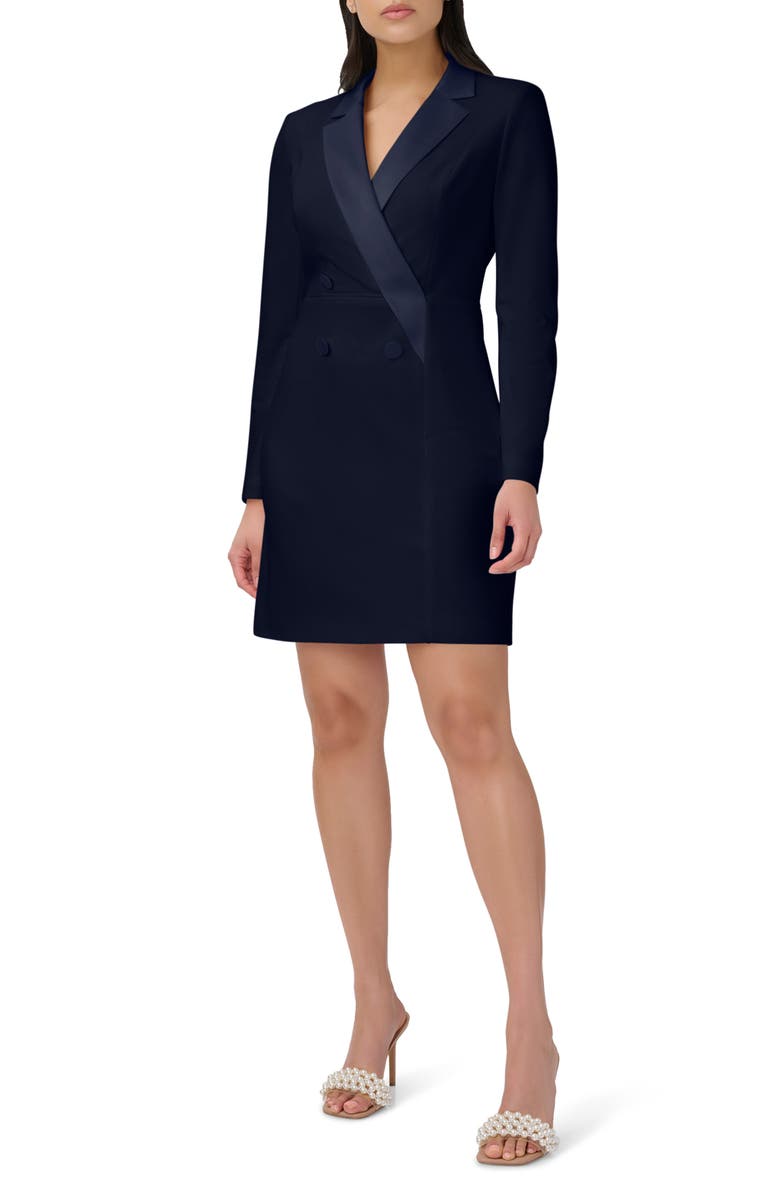 Adrianna Papell Long Sleeve Crepe Knit Tuxedo Sheath Dress, Main, color, 