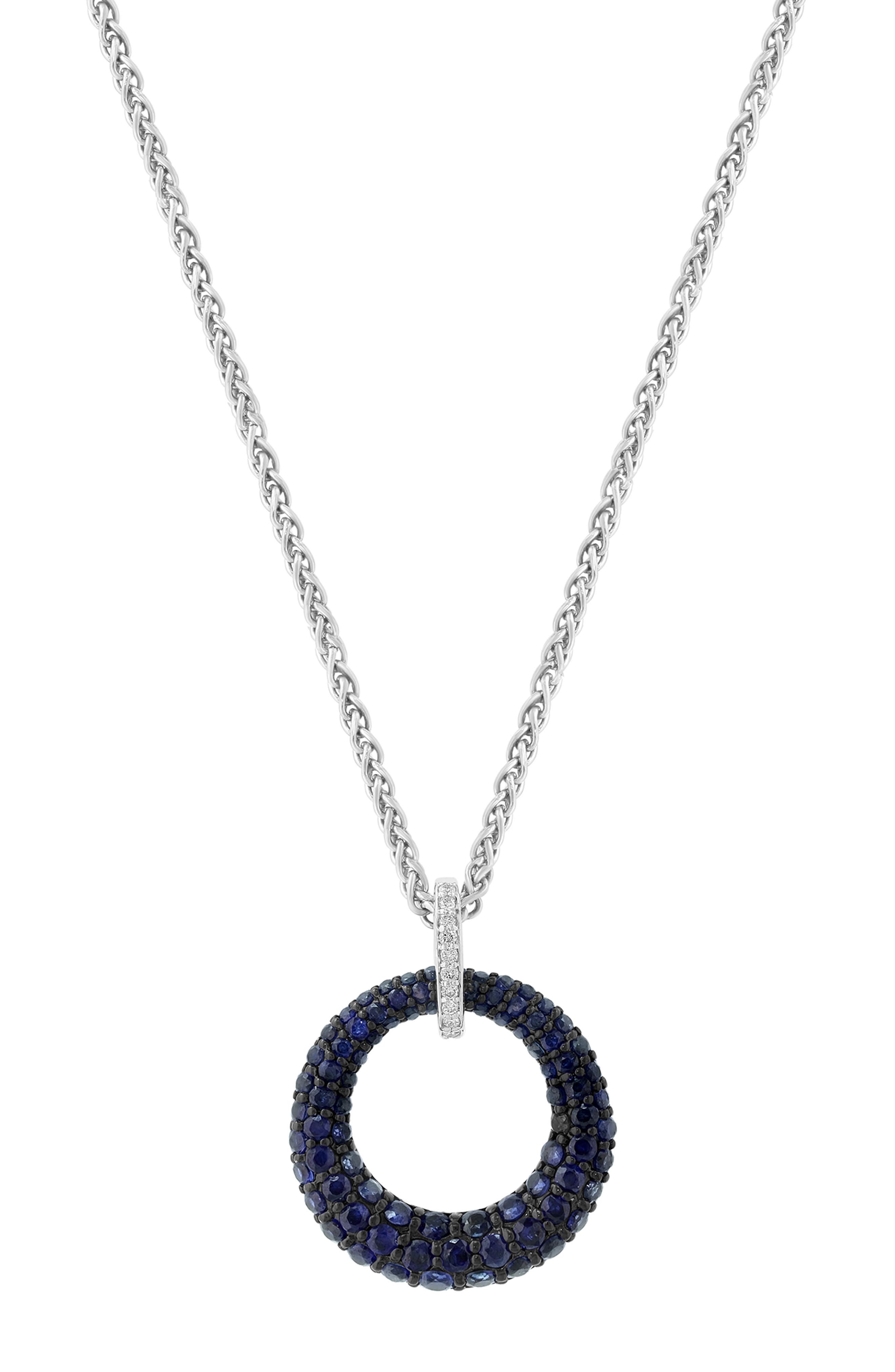 Sapphire & Diamond Circle Pendant Necklace