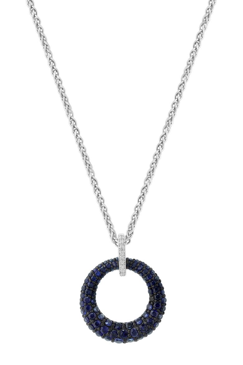 Sapphire & Diamond Circle Pendant Necklace, Main, color, BLUE