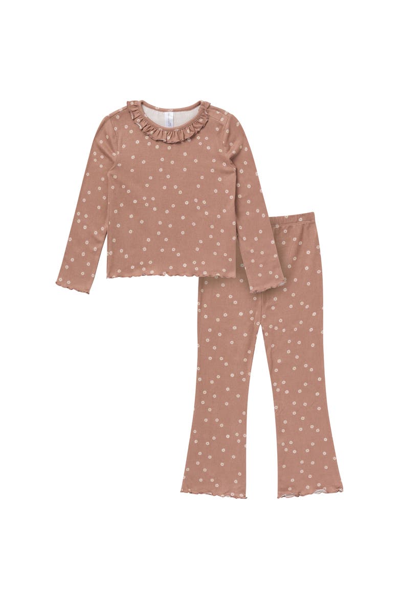Ruffle Collar Top and Flare Pant Set, Main, color, Brown