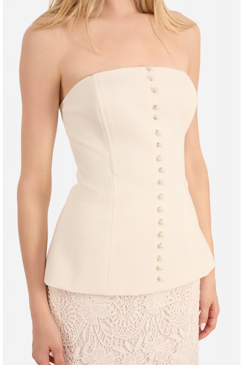 Imogene Strapless Mixed Media Dress, Alternate, color, MACADAMIA