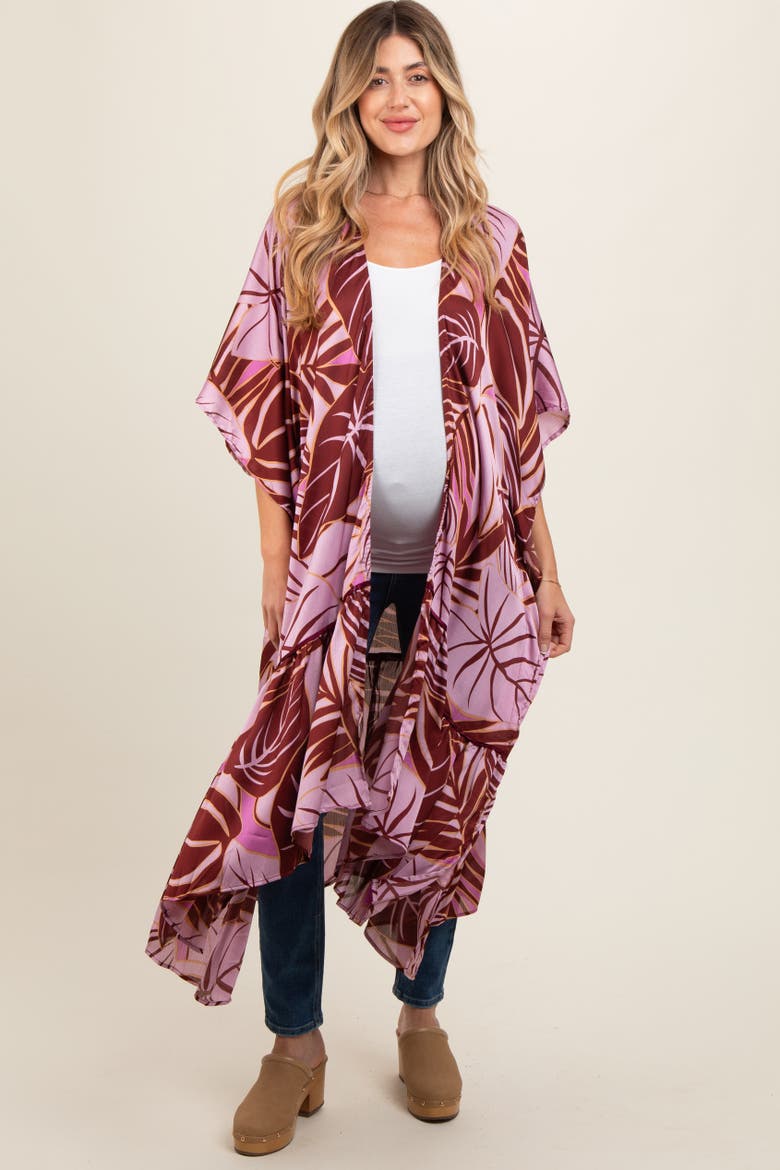 Tropical Print Long Cover Up, Main, color, Lavender