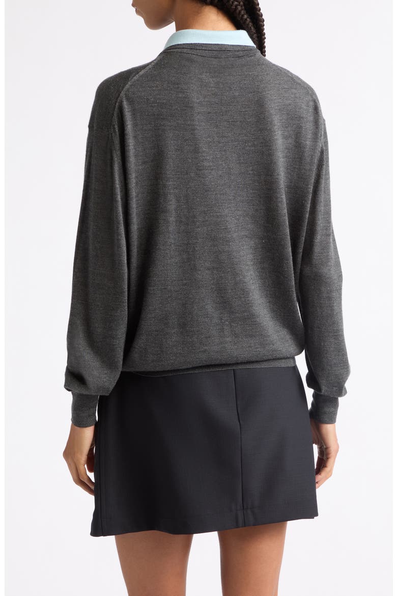 Double Collar Long Sleeve Merino Wool & Silk Polo, Alternate, color, GRAY BLUE