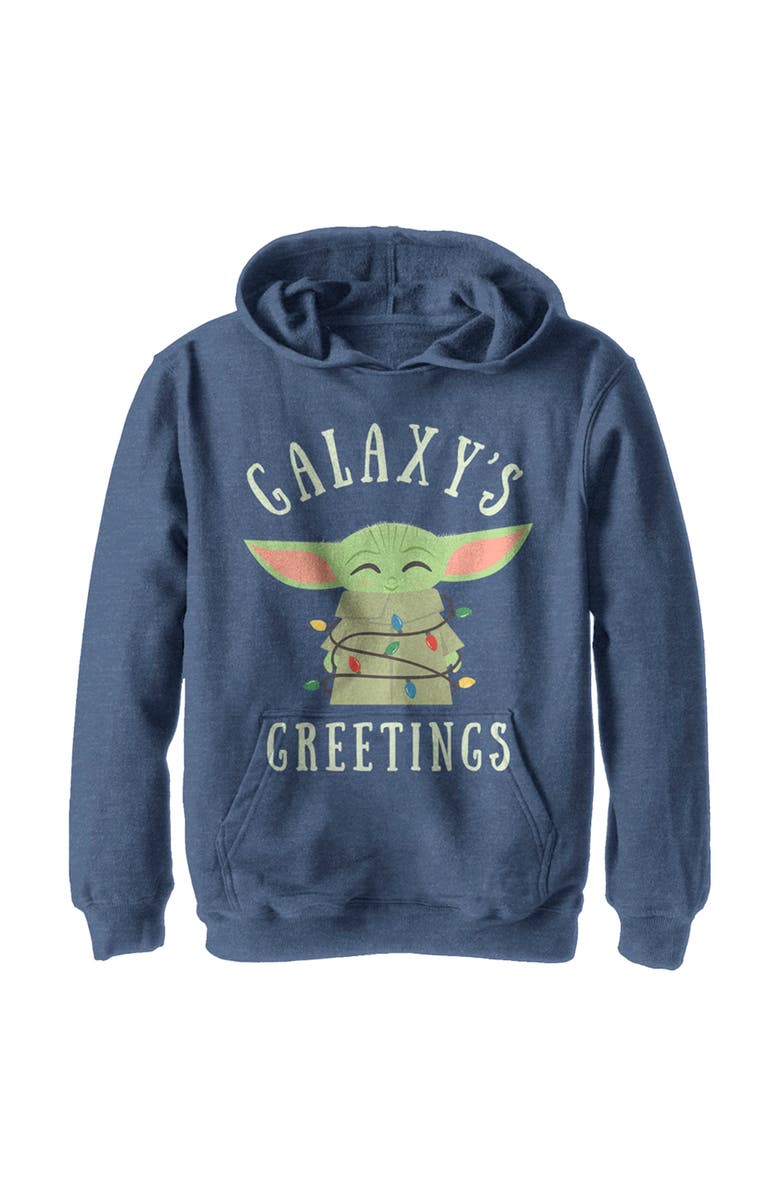 Star Wars Boy's Star Wars The Mandalorian Christmas The Child Greetings  Pull Over Hoodie, Main, color, Navy Blue Heather