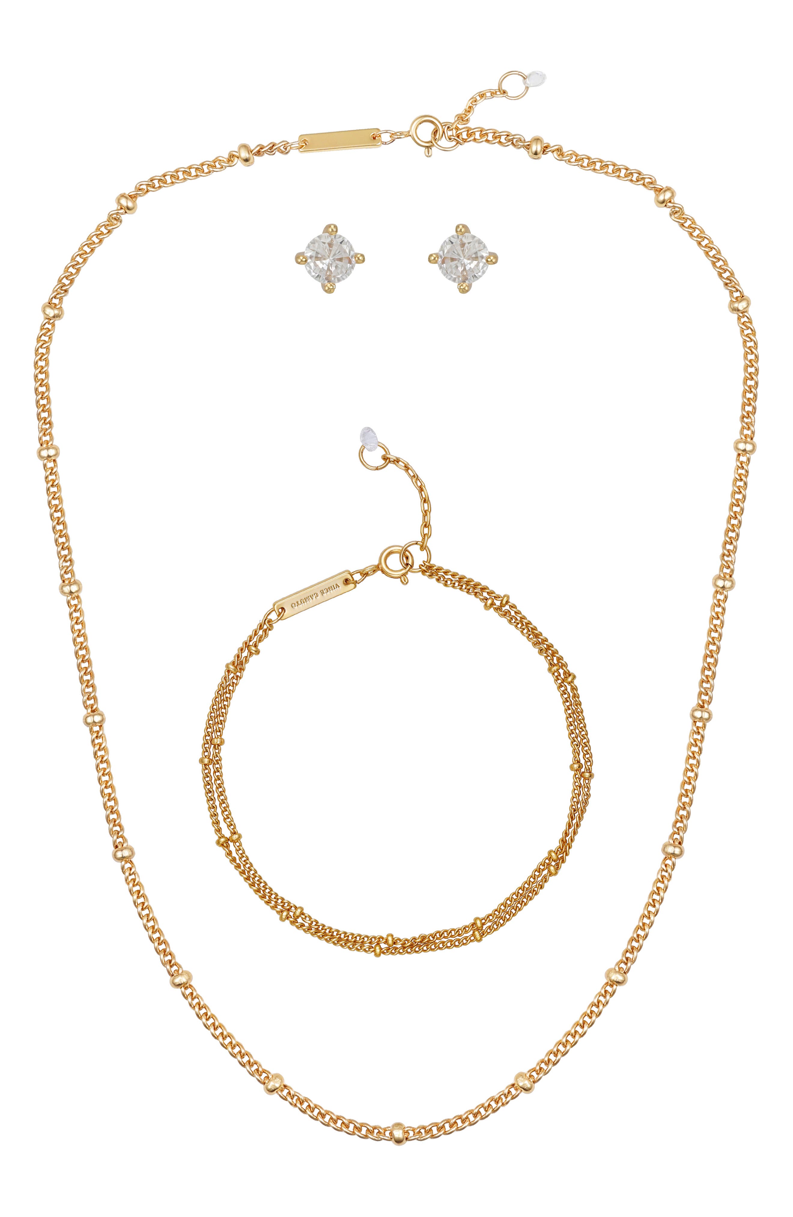 Vince Camuto Cable Chain Necklace, Bracelet & Cubic Zirconia Stud Earrings Set
