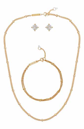 Vince Camuto Cable Chain Necklace, Bracelet & Cubic Zirconia Stud Earrings Set