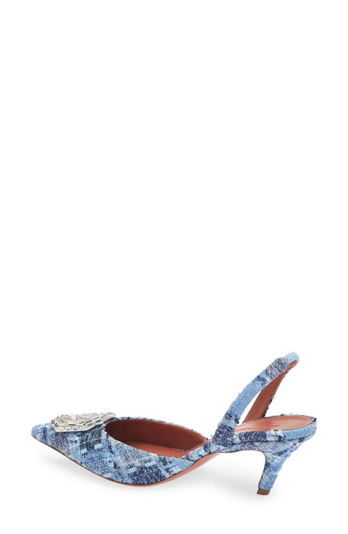Amina Muaddi Camelia Crystal Buckle Pointed Toe Slingback Pump In Blue