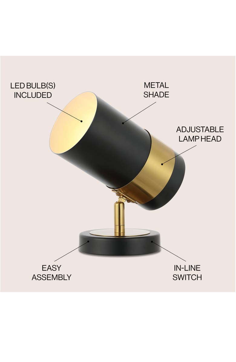 JONATHAN Y Astra 9.25" Modern Industrial Iron Adjustable Indoor LED Floor Spotlight, Black/Brass Gold, Alternate, color, Black/Brass Gold