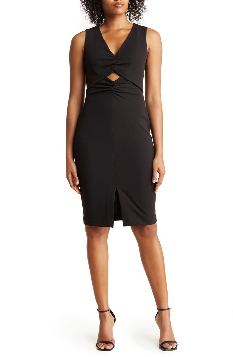 Calvin Klein V-Neck Cutout Ruched Sheath Dress, Main, color,