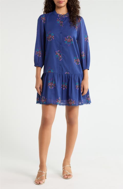 Yamila Floral Ruffle Drop Waist Cotton Minidress