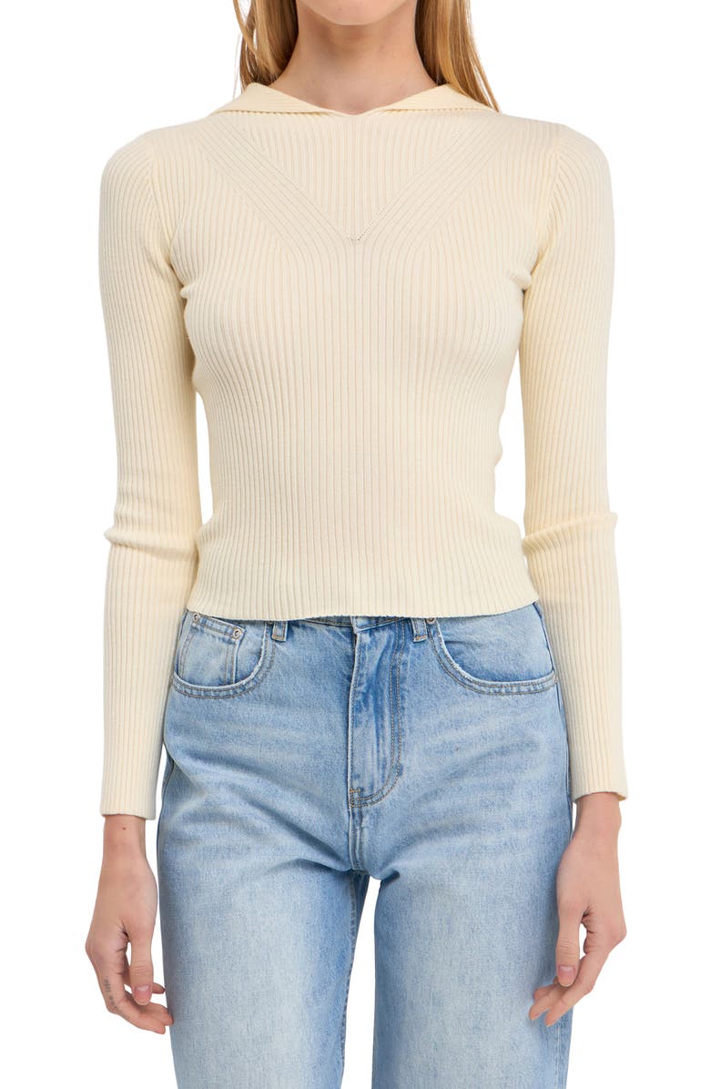 Endless Rose Fitted Rib Hooded Sweater, Alternate, color, Cream