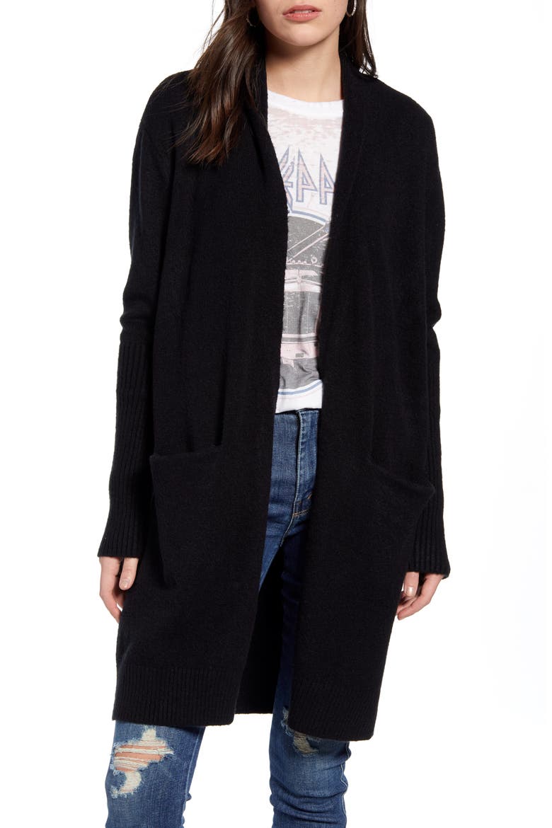 Rib Knit Detail Cardigan, Main, color, BLACK