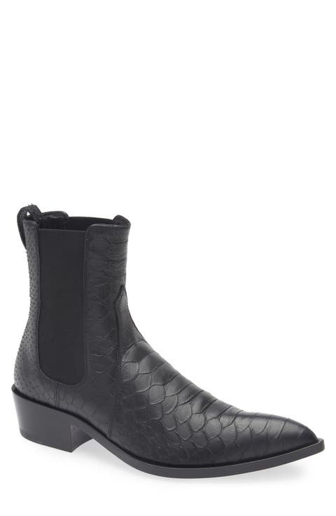 Matt Snakeskin Embossed Pointed Toe Chelsea Boot (Men)
