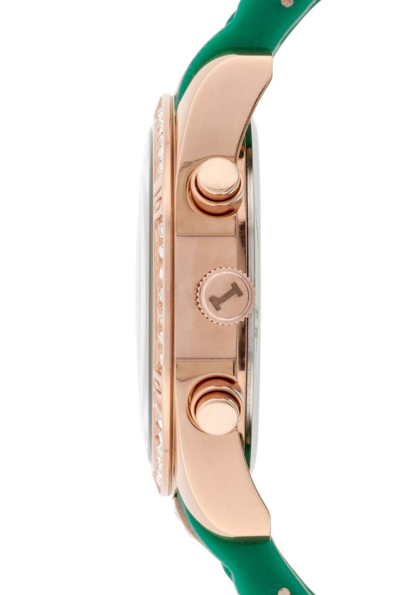 Crystal Accent Chronograph Watch, 38mm, Alternate, color, EMERALD GREEN/ ROSE GOLD