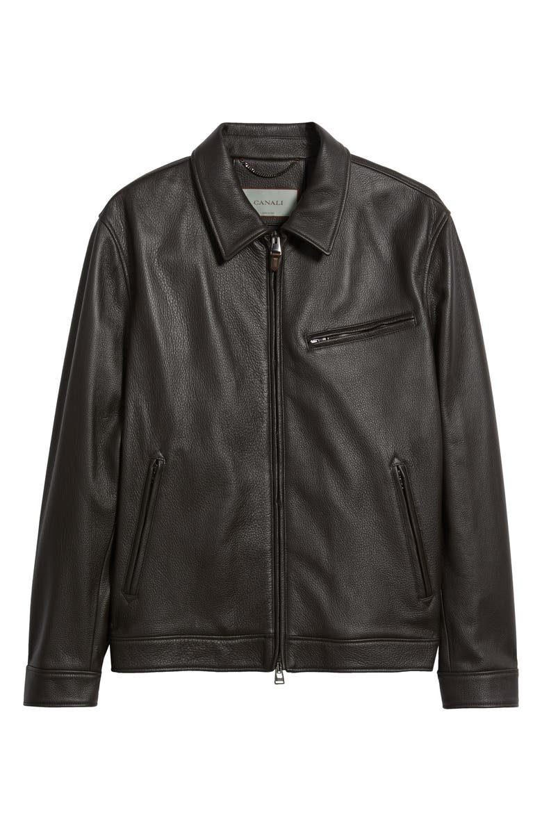 Canali Leather Jacket, Alternate, color, Dark Brown
