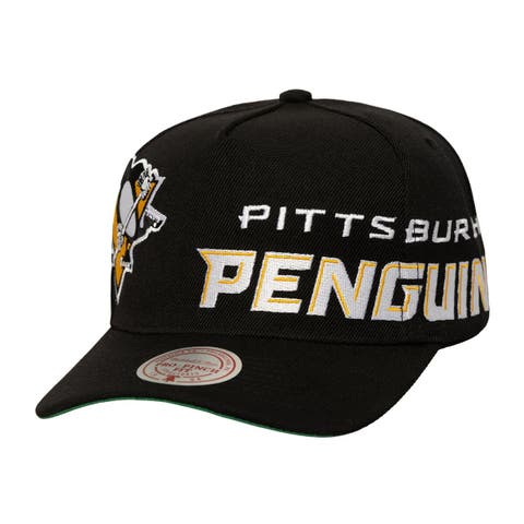 Men's Mitchell & Ness  Black Pittsburgh Penguins Busted Logo Wordmark Wrap-Around Pro Pinch Adjustable Hat