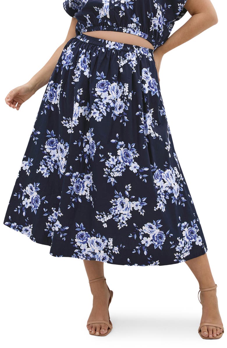City Chic Vacay Floral Print A-Line Skirt, Main, color, Amalfi Floral