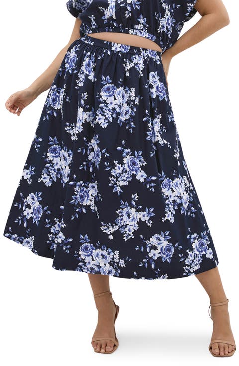 Vacay Floral Print A-Line Skirt (Plus)