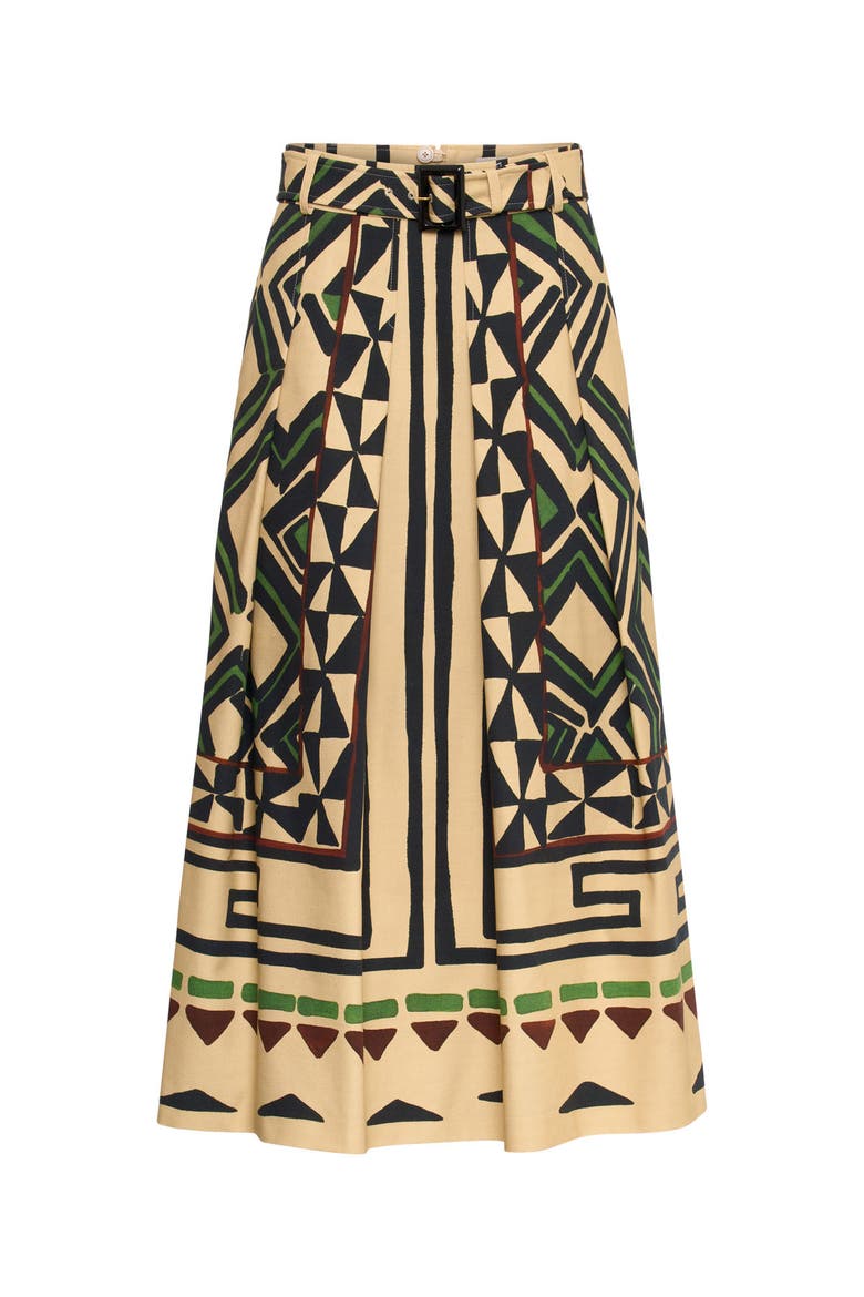 Printed Canvas Skirt With Belt, Alternate, color, Sand / Black