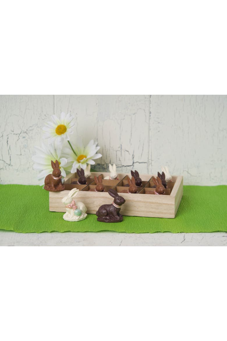 Easter Chocolate Bunny with Ribbons and Eggs Set of 12 Figurines, Alternate, color, Brown