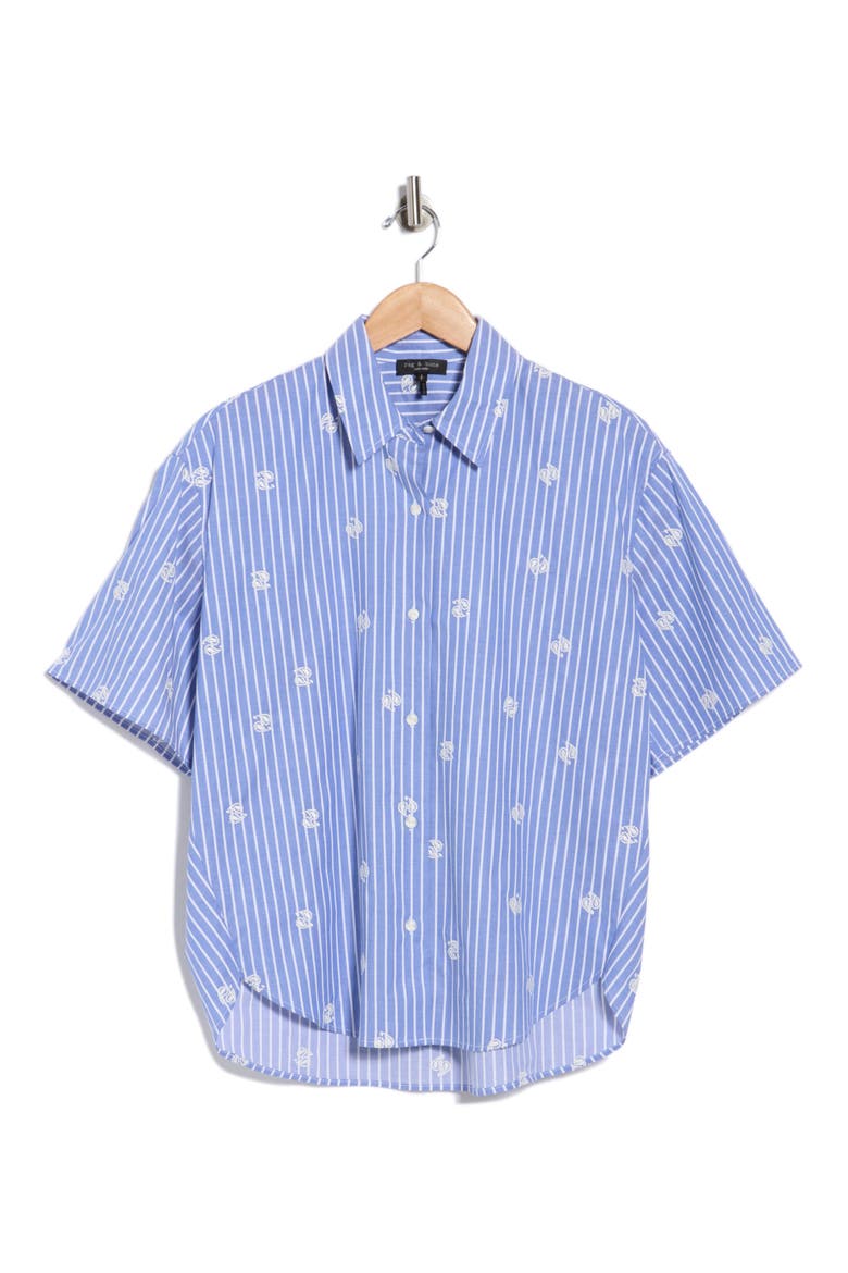 Ella Oversize Embroidered Short Sleeve Button-Up Shirt, Alternate, color, BLUE MULTI