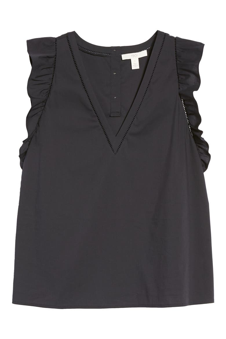 Ruffle Cotton Poplin Blend Top, Alternate, color, NAVY NIGHT