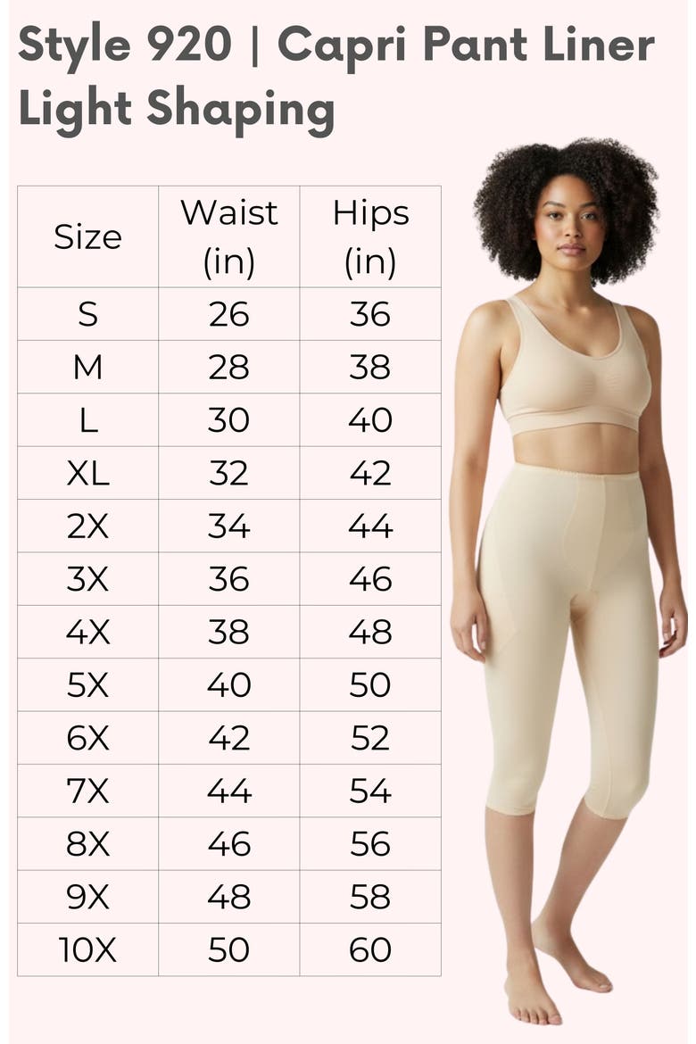 Light Shaping Capri Pant Liner With Satin 4-Way Stretch, Alternate, color, Beige