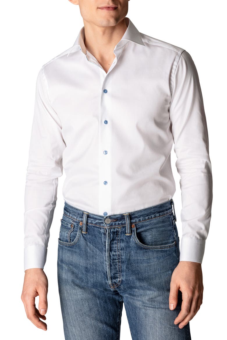 Signature Contemporary Fit Cotton Twill Dress Shirt, Main, color, WHITE