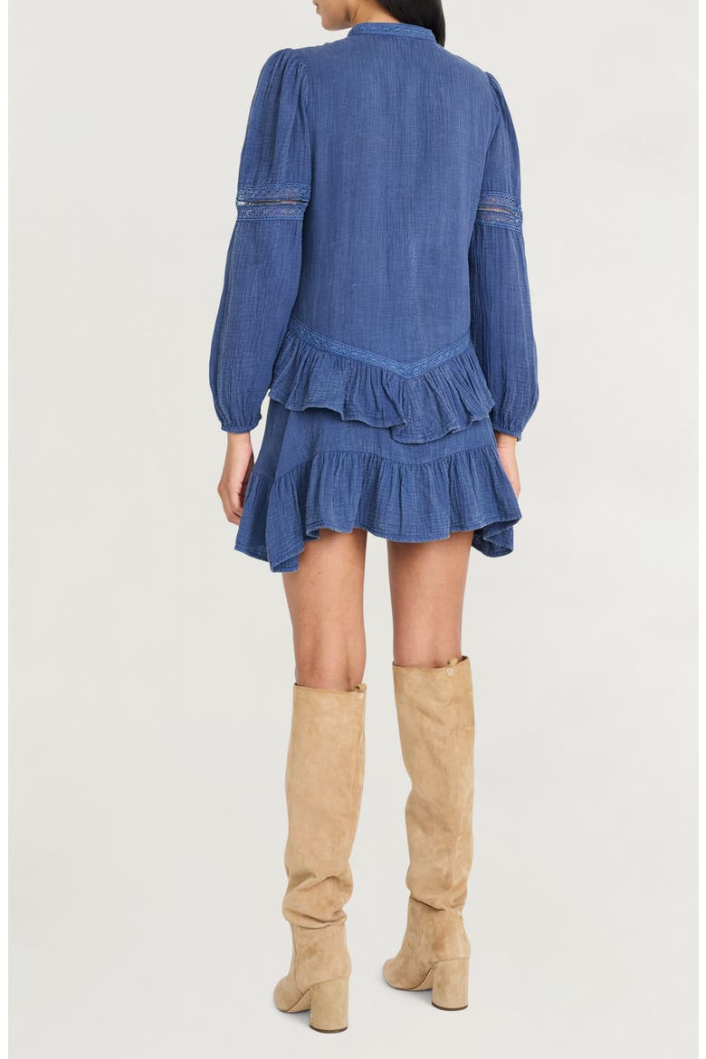 Ruffle Lace Trim Long Sleeve Denim Minidress, Alternate, color, WASHED DENIM