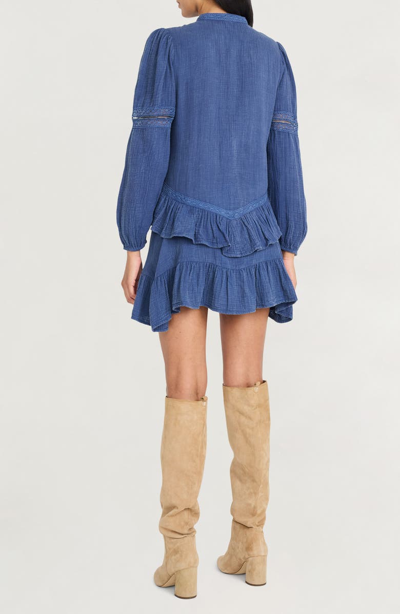 The Good Journey Ruffle Lace Trim Long Sleeve Denim Minidress, Alternate, color, Washed Denim