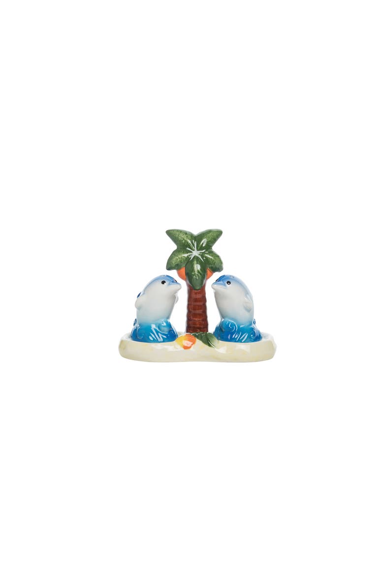 Dolphin Ceramic Salt & Pepper Caddy Set, Main, color, Blue