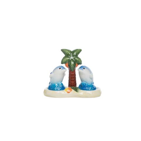 Dolphin Ceramic Salt & Pepper Caddy Set