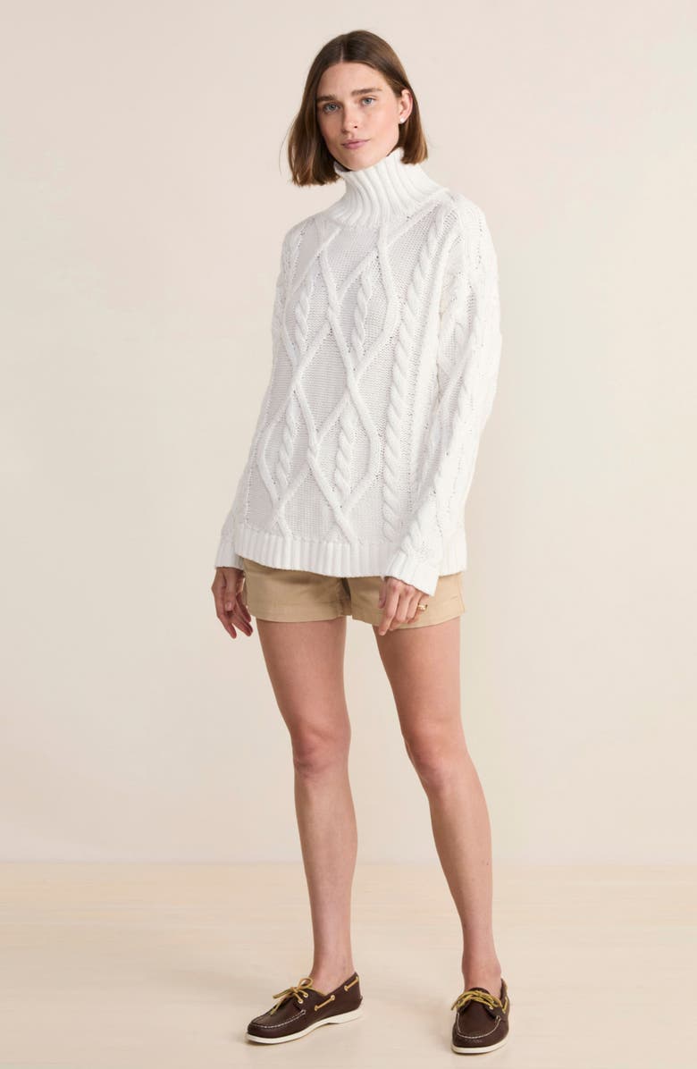 vineyard vines Tall Mock Neck Cotton Fisherman Sweater, Alternate, color, Marshmallow