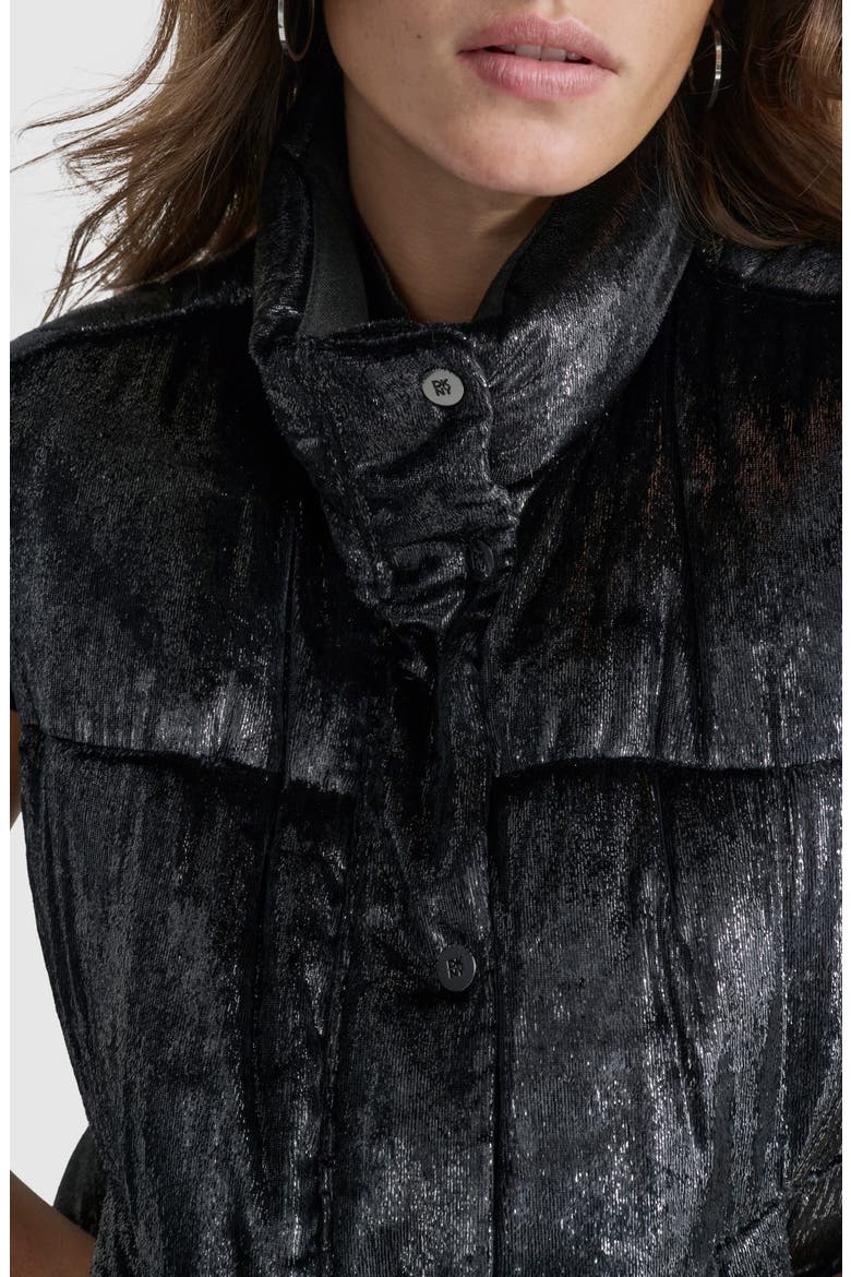 Metallic Velvet Puffer Vest, Alternate, color, BLACK